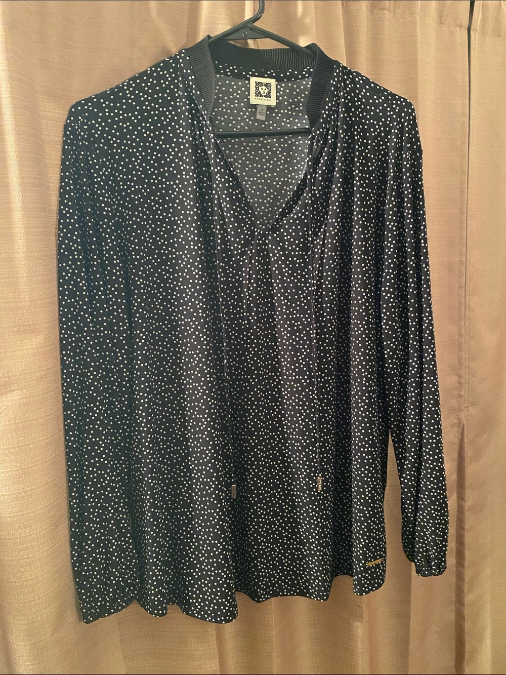 Anne Klein Black V-Neck Polka Dot Blouse